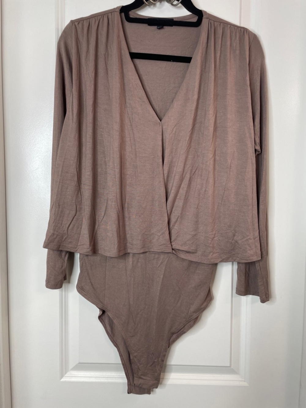 Cynthia Rowley Mauve Taupe Long Sleeve Draped V-Neck Bodysuit